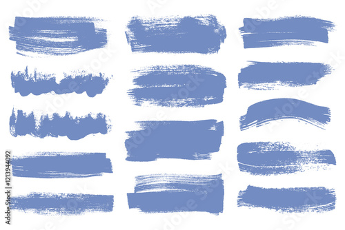 Collection of Ink Brush Strokes. Big Bold Brush Stroke Lines Set. Blue thick grunge banners, underline and highlight brush textures for posters, presentations, ads 