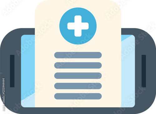 Smartphone displaying electronic medical record with cross symbol, representing online healthcare and digital patient data