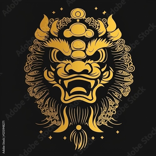 Golden Chinese Guardian Lion (Foo Dog) Design photo