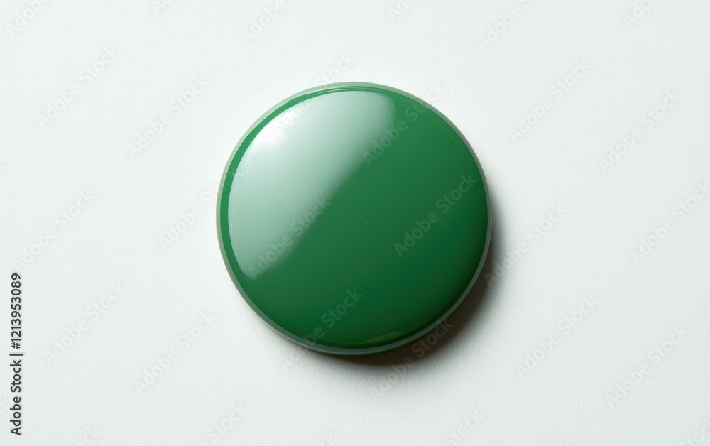 A green button with a shiny surface displayed against a bright white backdrop. A green button with a shiny surface displayed against a bright white backdrop.