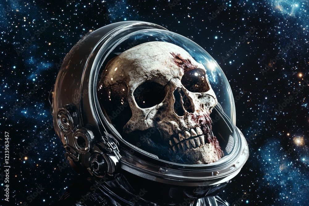 Astronaut skull in space, bloody and dark. Astronaut skull in space, bloody and dark.