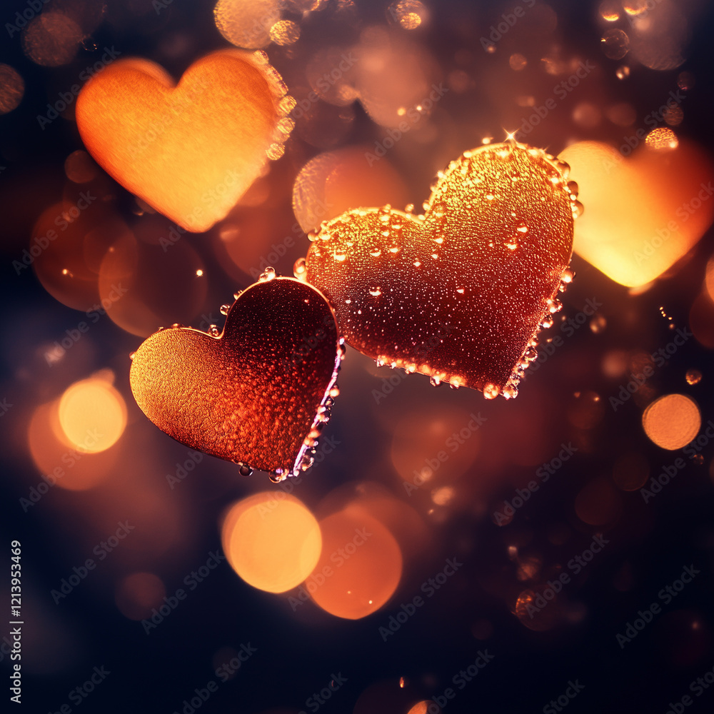 Fototapeta premium Glittering Hearts with Romantic Bokeh Background 