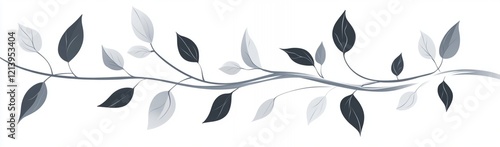Wallpaper Mural Elegant Monochrome Branch with Grey Leaves Nature Design Illustration art leaf tree twig line calm Torontodigital.ca