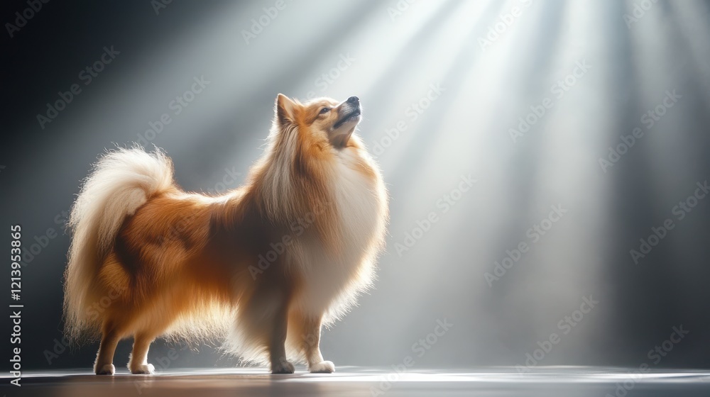 Fototapeta premium Proud Dog on Competition Stage with Studio Lighting