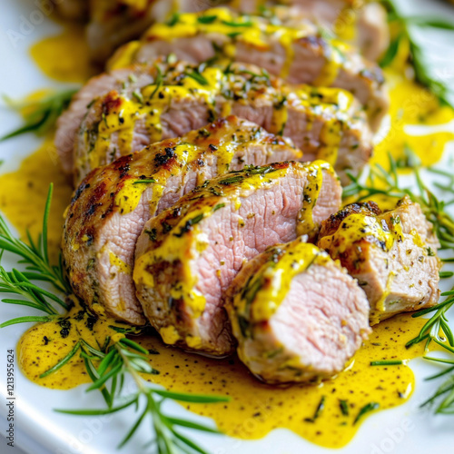 Close-up of sliced, marinat...