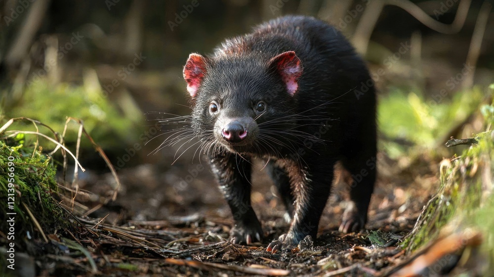 A Tasmanian devil scavenging for food in the wild. A Tasmanian devil scavenging for food in the wild.