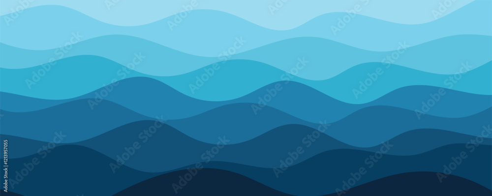Fototapeta premium Blue Ocean Waves Abstract Background with Gradient Colors
