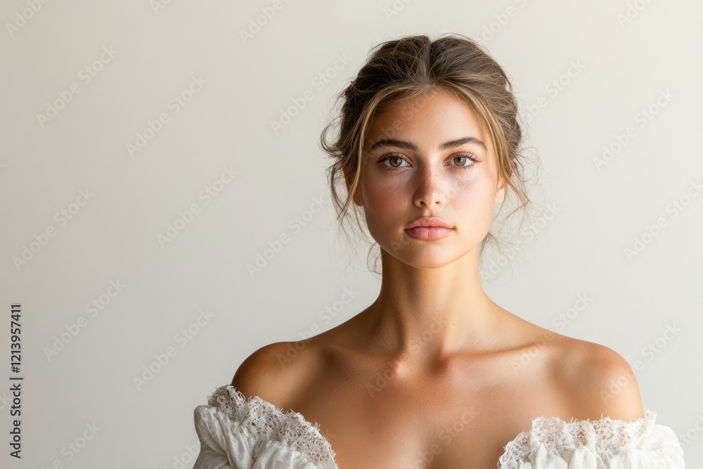Soft natural light illuminates serene expression and delicate fe Soft natural light illuminates serene expression and delicate fe