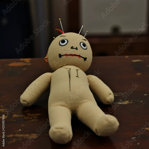 Scary Doll with Pins on Table