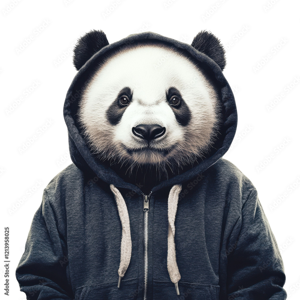 Fototapeta premium Panda Hoodie White Background on transparent background.
