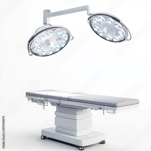 Modern Operating Room Table With Surgical Lights