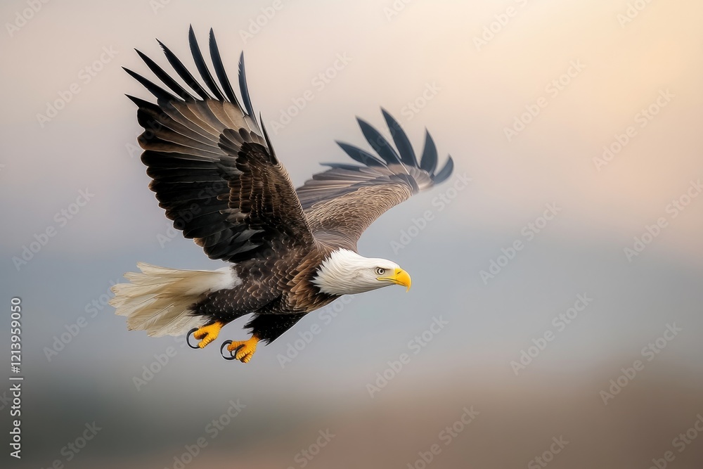 Obraz premium Majestic eagle soars gracefully through sky, showcasing powerful