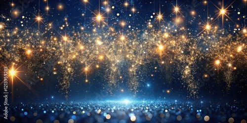 Dazzling sparks and glitter falling slowly in a dark blue background, creating a mesmerizing effect