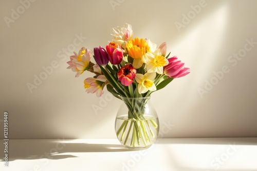 Wallpaper Mural Bright bouquet of colorful flowers in clear vase, illuminated by Torontodigital.ca