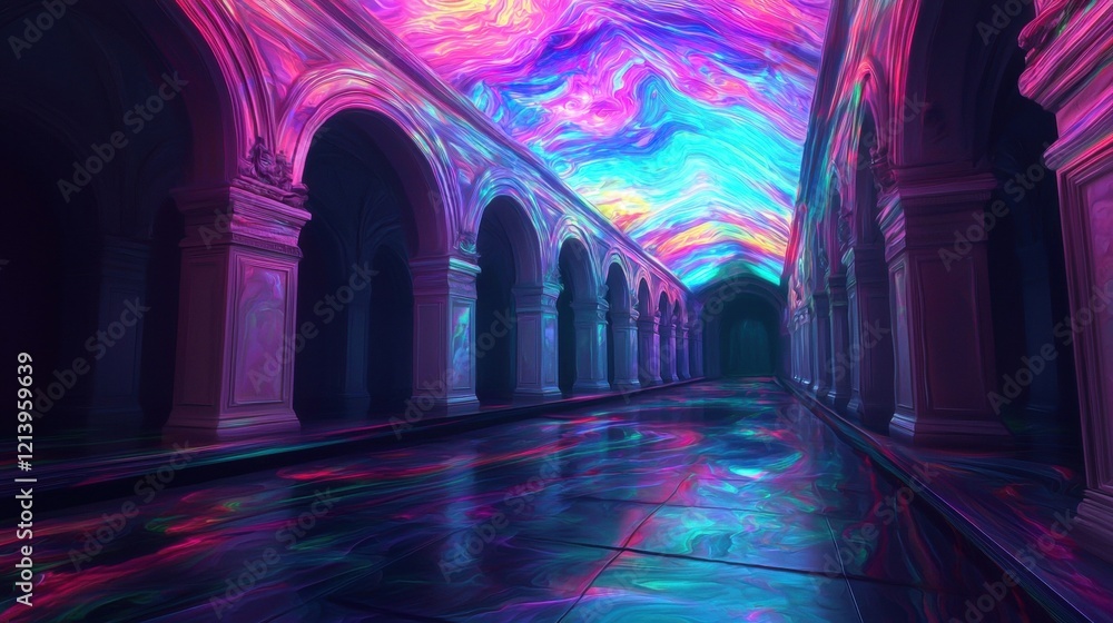 Psychedelic Hallway Neon Dreamscape Architecture Psychedelic Hallway Neon Dreamscape Architecture