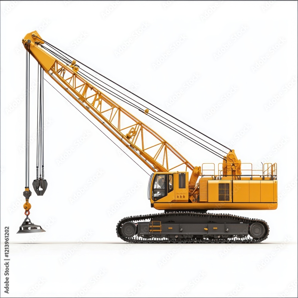 Fototapeta premium Crawler Crane isolated on white background. Crane icon. Heavy Machinery isolated on white. Construction Crane. Crawler Crane Design Element. Crane Vehicle Isolated for Designers. 