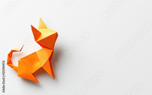 Free Download A playful orange paper origami cat on a crisp white background. - GFXLoad