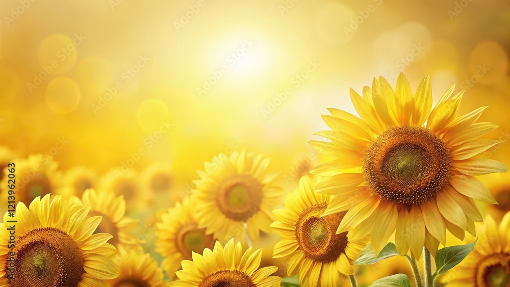 Obraz premium Soft yellow gradient with a transparent background, featuring a delicate sunflower field, yellow hue, transparent background