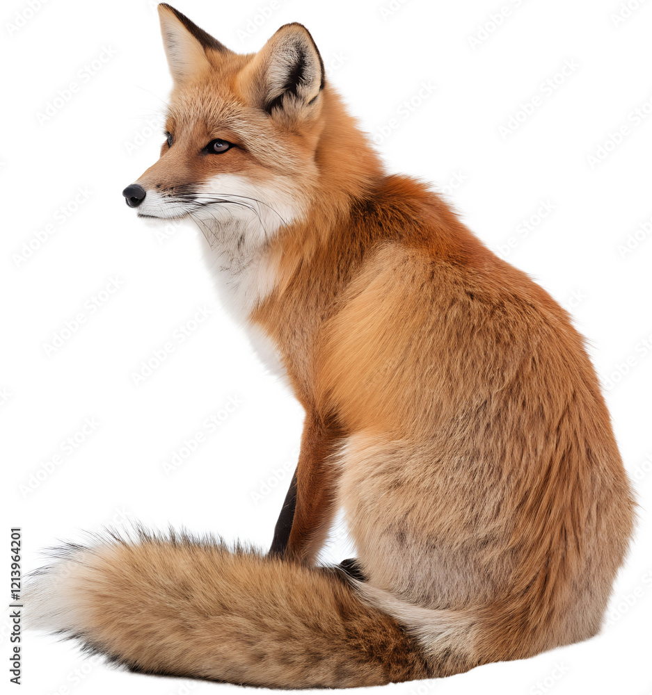 Fototapeta premium Red fox, Vulpes vulpes, sitting in front of isolated on transparent background