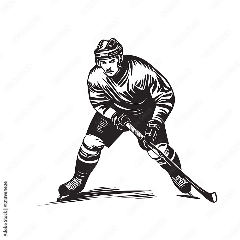 Fototapeta premium Hockey player on ice, focused action, graphic style