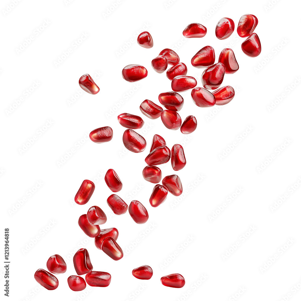 falling pomegranate seeds isolated on transparent white background, clipping path falling pomegranate seeds isolated on transparent white background, clipping path