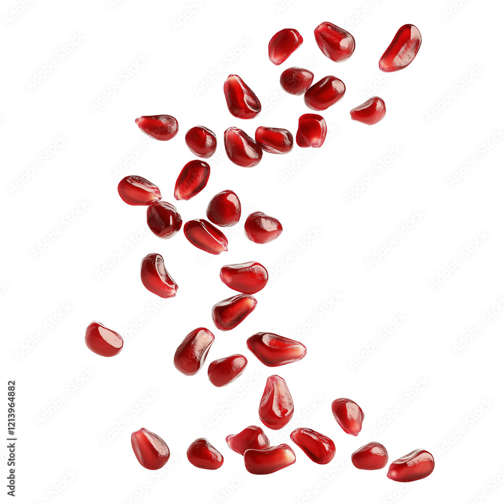 falling pomegranate seeds isolated on transparent white background, clipping path falling pomegranate seeds isolated on transparent white background, clipping path
