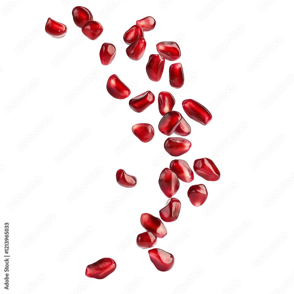 falling pomegranate seeds isolated on transparent white background, clipping path falling pomegranate seeds isolated on transparent white background, clipping path