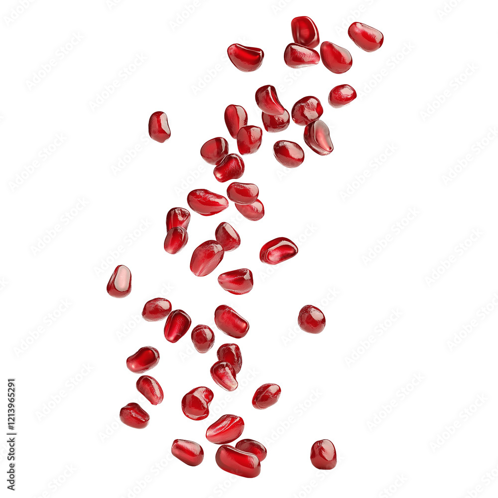 falling pomegranate seeds isolated on transparent white background, clipping path falling pomegranate seeds isolated on transparent white background, clipping path