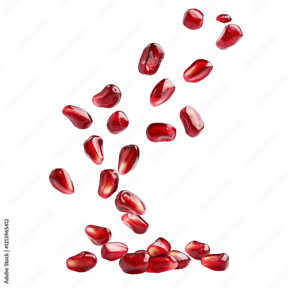 falling pomegranate seeds isolated on transparent white background, clipping path falling pomegranate seeds isolated on transparent white background, clipping path