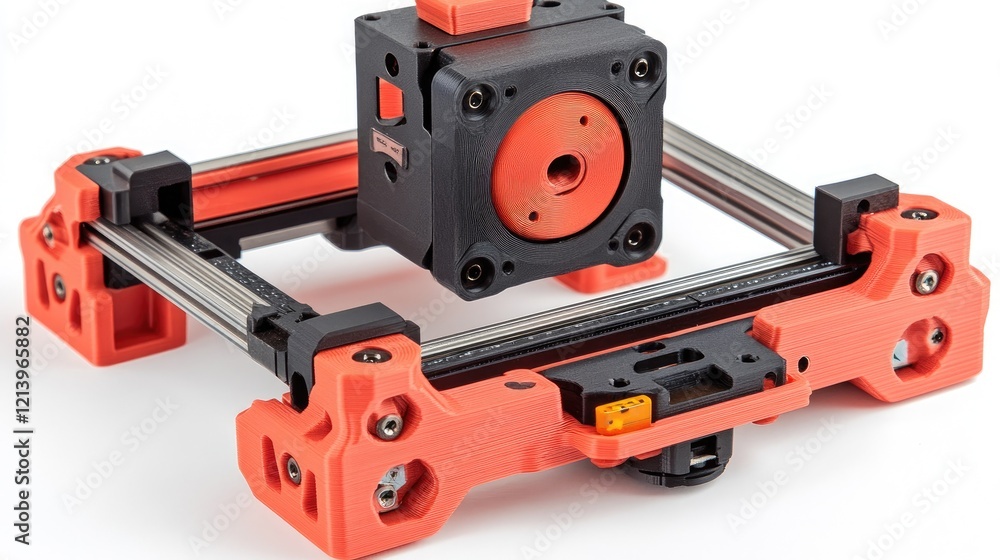Close-up of a D printer fabricating small mechanical parts for assembly. Close-up of a D printer fabricating small mechanical parts for assembly.