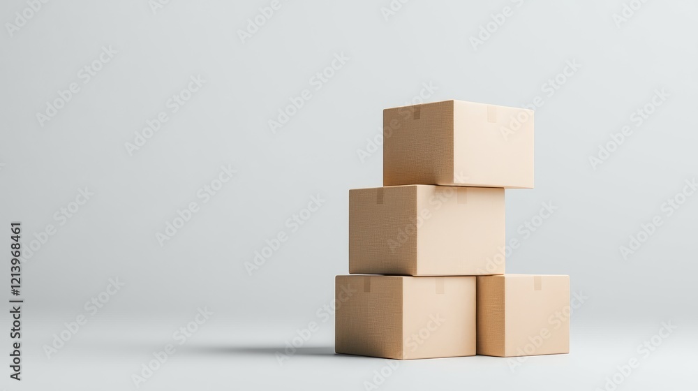 Stacked cardboard boxes on white background; shipping, storage, logistics concept Stacked cardboard boxes on white background; shipping, storage, logistics concept