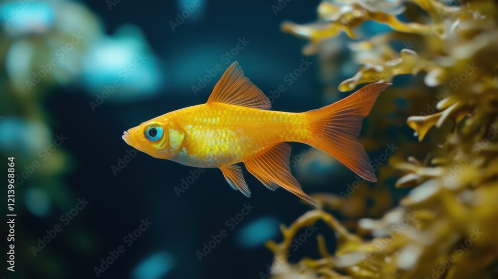 Vibrant Fish Darting Through Seaweed in Soft Lighting Vibrant Fish Darting Through Seaweed in Soft Lighting