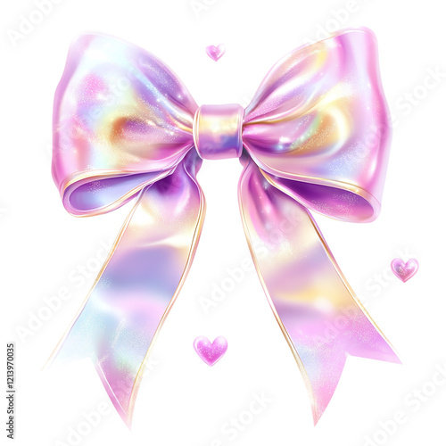 Elegant coquette-style holographic pastel bow with sparkling glitter details, perfect for Valentine’s Day designs.