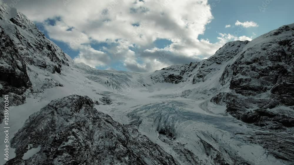 Aerial Drone View Of Glacier On Top Of Mountain In Alaska Aerial Drone View Of Glacier On Top Of Mountain In Alaska