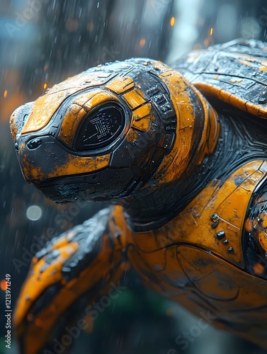 Futuristic Robotic Turtle Navigating Transcendent Underwater Realm with Holographic Displays and Alien Architecture photo