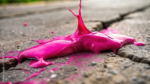 Fuchsia slime oozes from a crack in the ground, underground gloop, natural phenomenon, organic matter photo