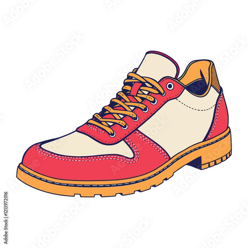 Pair of women's fashion ugly sneakers with big clunky sole. Side view of modern and trendy sports footwear. Colored flat vector illustration of stylish footgear isolated on white background