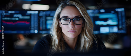 Analyzing market trends financial hub digital portrait modern office close-up data-driven insights