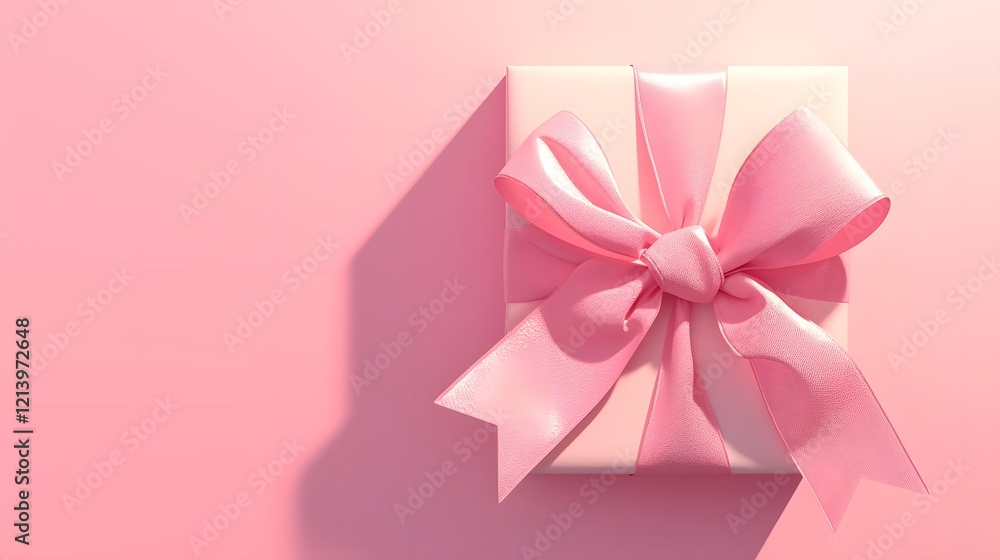 Pink pastel color gift card with ribbon bow against a soft pink background, minimalistic design concept. Pink pastel color gift card with ribbon bow against a soft pink background, minimalistic design concept.