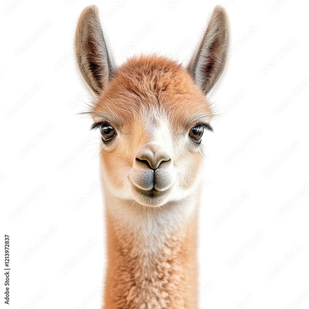 Fototapeta premium Adorable Baby Llama White Background on transparent background.