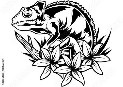 Chameleon Wild Big Lizard Floral Animal