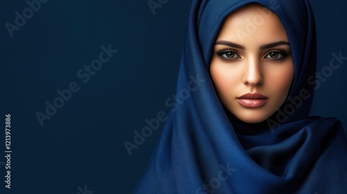Woman Wearing a Deep Blue Headscarf