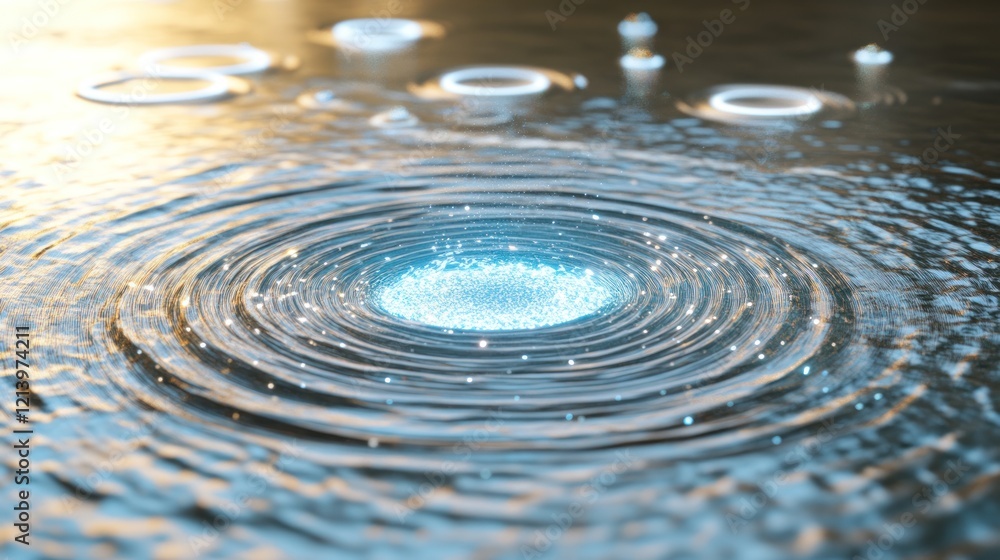 Glowing Orb Creates Ripples In Still Water Glowing Orb Creates Ripples In Still Water