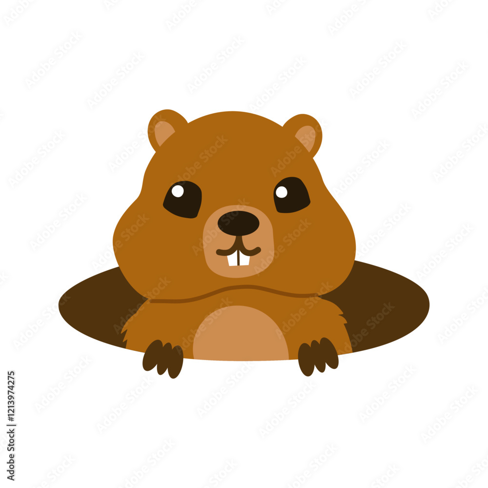 Groundhog Day. Cute Marmot. Groundhog. Spring is on the way! Marmot . Vector illustration, banner design with funny character isolated on white background. Flat design.