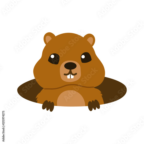 Groundhog Day. Cute Marmot. Groundhog. Spring is on the way! Marmot . Vector illustration, banner design with funny character isolated on white background. Flat design. photo