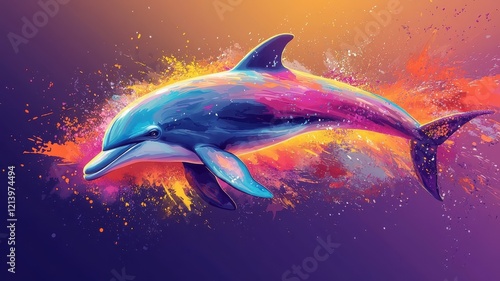 A dolphin in cartoon art style, with exaggerated features and bright colors adding a whimsical and fun touch. photo