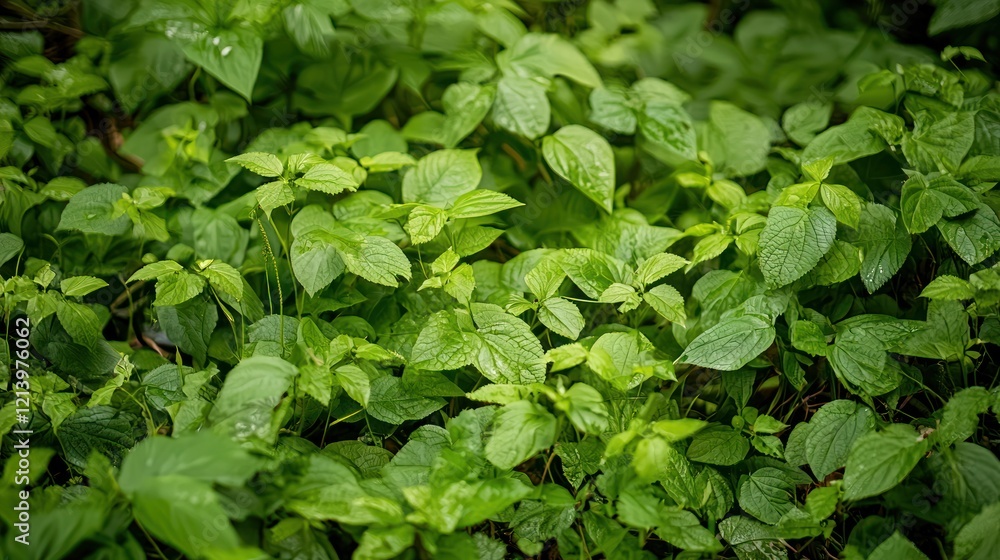 A variety of green, lush plants growing in a dense forest, capturing the richness and diversity of nature A variety of green, lush plants growing in a dense forest, capturing the richness and diversity of nature