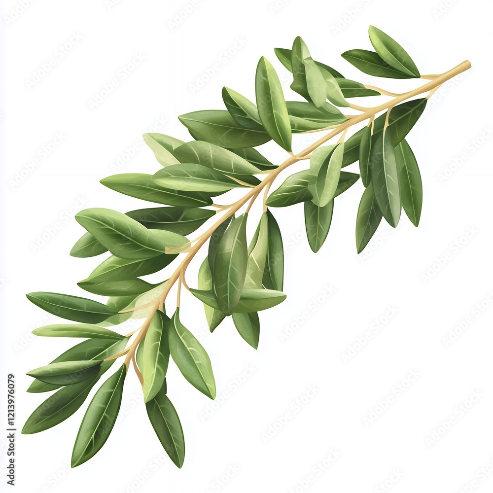 Lush Olive Branch with Vibrant Green Leaves Isolated on White Background Lush Olive Branch with Vibrant Green Leaves Isolated on White Background