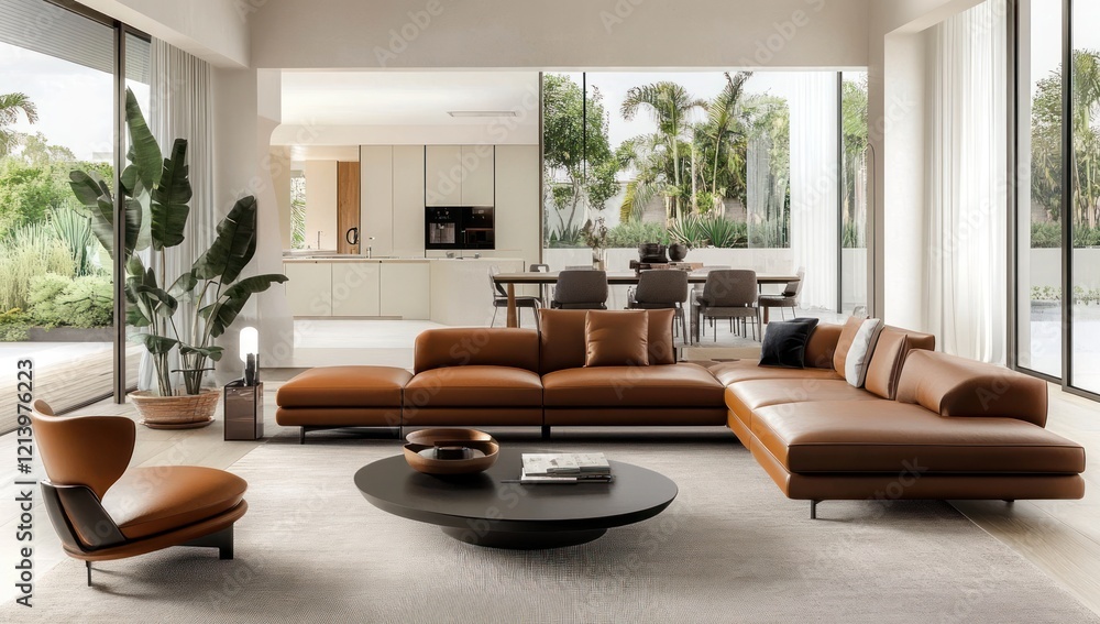 Fototapeta premium Modern Living Room Interior Design With Leather Sofa