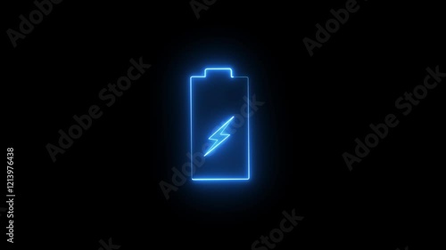 Abstract neon battery charging icon green color animation black background 4k video. neon line mobile battery charging icon animation concept.	
